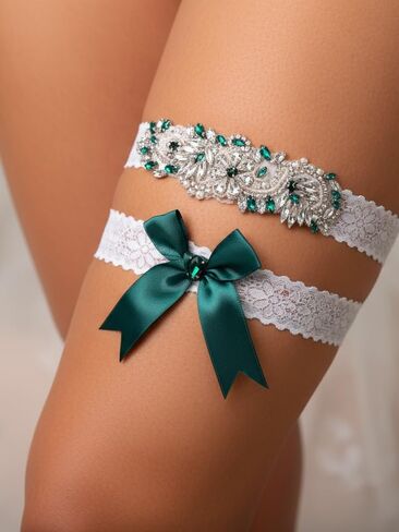 Woeoe Wedding Garters for Bride, Lace Bridal Garter Set with Clear in Saudi Arabia