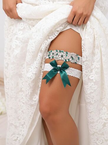 Woeoe Wedding Garters for Bride, Lace Bridal Garter Set with Clear in Saudi Arabia