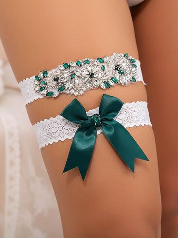 Woeoe Wedding Garters for Bride, Lace Bridal Garter Set with Clear in Saudi Arabia