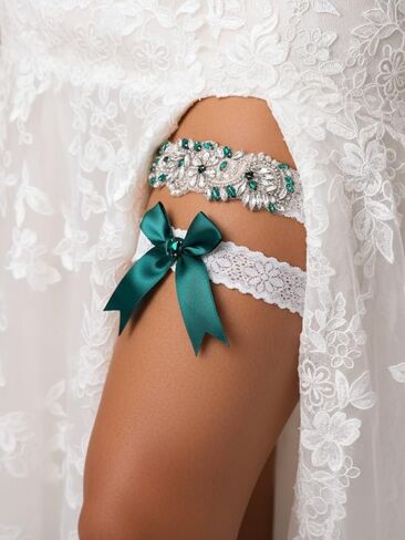 Woeoe Wedding Garters for Bride, Lace Bridal Garter Set with Clear in Saudi Arabia