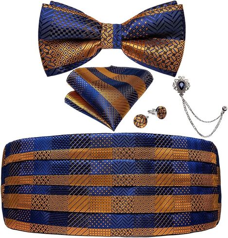 Men's Cummerbunds Striped Silk Bow Tie Set Pocket Square Brooch Chain Wedding Party Tuxedo Cummerbunds in Saudi Arabia