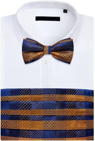 Men's Cummerbunds Striped Silk Bow Tie Set Pocket Square Brooch Chain Wedding Party Tuxedo Cummerbunds in Saudi Arabia
