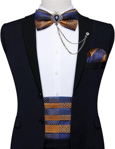 Men's Cummerbunds Striped Silk Bow Tie Set Pocket Square Brooch Chain Wedding Party Tuxedo Cummerbunds in Saudi Arabia