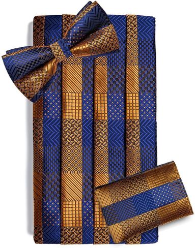 Men's Cummerbunds Striped Silk Bow Tie Set Pocket Square Brooch Chain Wedding Party Tuxedo Cummerbunds in Saudi Arabia