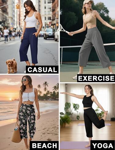 Ekouaer 2 Pack Womens Pajama Pants 2026 واسعة الساق كابري اليوغا السراويل صالة مريحة النوم PJ قيعان مع جيوب in Kuwait