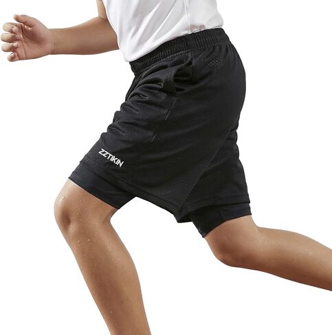 Boys' 2-in-1 Athletic Shorts with Compression Liner, Quick-Dry Breathable Running Shorts for Youth Sports Training in Saudi Arabia