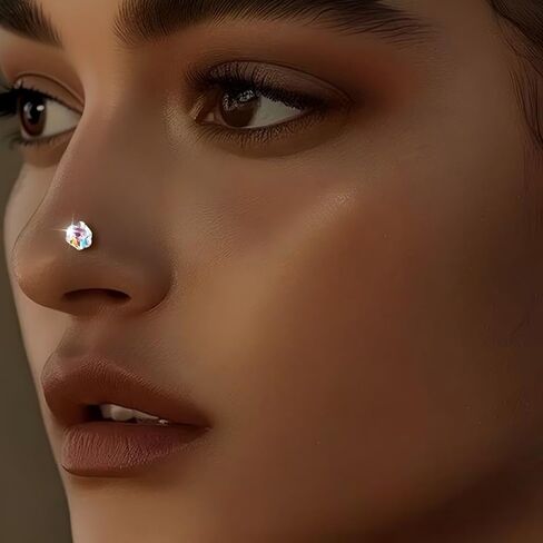 3PSC 925 sterling silver Nose Rings Studs For Women and Men ,20G AB Color/White L Shaped Nose Studs 4mm CZ Nose Studs, Colorful Cubic Zirconia Round /Star / Nose Rings Nostril Nose Piercing Body Piercing Jewelry in Saudi Arabia