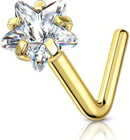3PSC 925 sterling silver Nose Rings Studs For Women and Men ,20G AB Color/White L Shaped Nose Studs 4mm CZ Nose Studs, Colorful Cubic Zirconia Round /Star / Nose Rings Nostril Nose Piercing Body Piercing Jewelry in Saudi Arabia