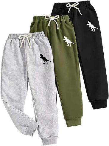 Nivne Tco Toddler Boys 3pcs Pants Set Dinosaur Graphic Print Bowknot Rope Decor Jogger Pants Elastic Waist Sweatpants in Saudi Arabia