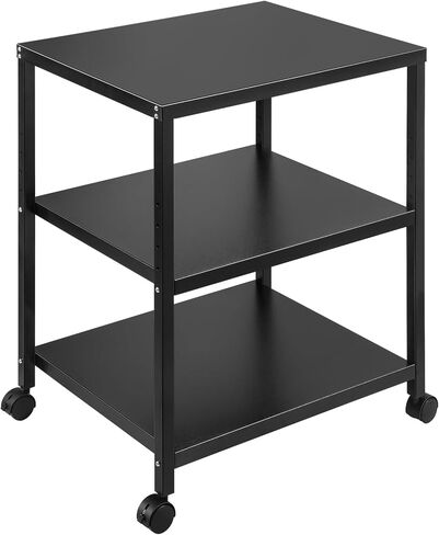 3-Tier Under Desk Printer Stand, 30-Inch Deep Large Printer Table with Height-Adjustable Shelf & 4 Lockable Wheels, Space-Saving Organizer for Home & Office in Saudi Arabia