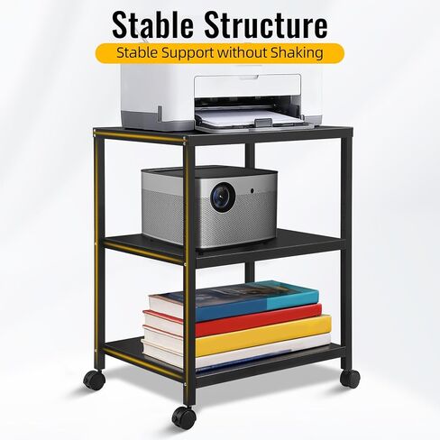 3-Tier Under Desk Printer Stand, 30-Inch Deep Large Printer Table with Height-Adjustable Shelf & 4 Lockable Wheels, Space-Saving Organizer for Home & Office in Saudi Arabia