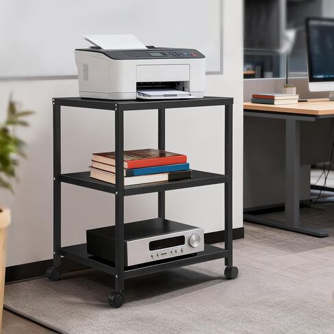 3-Tier Under Desk Printer Stand, 30-Inch Deep Large Printer Table with Height-Adjustable Shelf & 4 Lockable Wheels, Space-Saving Organizer for Home & Office in Saudi Arabia