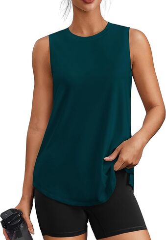 PINSPARK Workout Tops for Women Sleeveless Athletic Tank Tops UPF 50+ Running Tanks with Side Slits Loose Fit Gym Yoga Shirt in Saudi Arabia