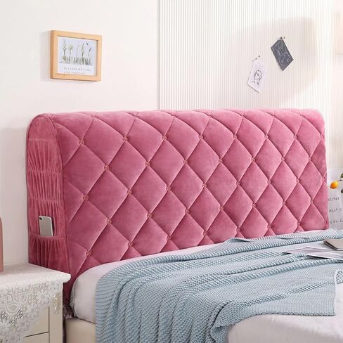 Thicken Bed Headboard Cover, Universal Stretch Bed Headboard Cover for Full Queen Cal King Size, Washable Quilted Bed Headboard Slipcover Dustproof Protector Cover for Bedroom Bed Headboard(A-Rose Red in Saudi Arabia
