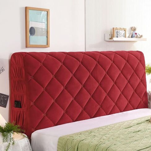 Thicken Bed Headboard Cover, Universal Stretch Bed Headboard Cover for Full Queen Cal King Size, Washable Quilted Bed Headboard Slipcover Dustproof Protector Cover for Bedroom Bed Headboard(A-Rose Red in Saudi Arabia