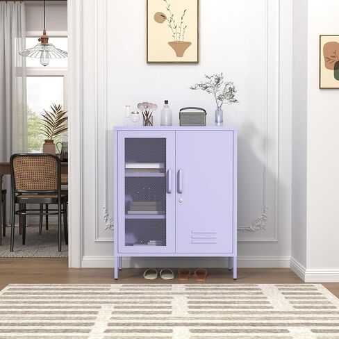 Metal Storage Cabinet with Mesh Doors 33"H Steel Locker Cabinet with 2 Tier Adjustable Shelves Purple Lockable Metal Locker Cabinets Sideboard for Home Office Entryway Size：33" H X 29.5" W X 13.8" D in Saudi Arabia