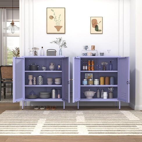 Metal Storage Cabinet with Mesh Doors 33"H Steel Locker Cabinet with 2 Tier Adjustable Shelves Purple Lockable Metal Locker Cabinets Sideboard for Home Office Entryway Size：33" H X 29.5" W X 13.8" D in Saudi Arabia