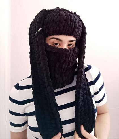 قناع بالاكلافا على شكل أذن الأرنب - قناع وجه شتوي قطبي ناعم، غطاء أرنب لطيف، قناع دافئ لكامل الوجه للطقس البارد باللون الأسود in Saudi Arabia