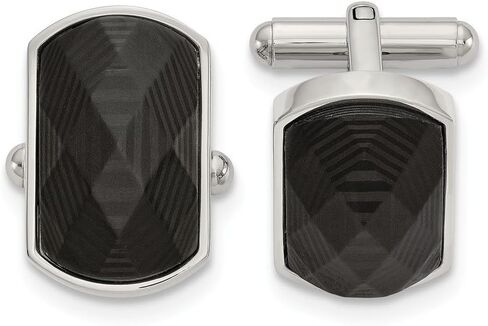 Jewels By Lux Stainless Steel Polished Solid Black Carbon Fiber Inlay Cuff Links in Saudi Arabia