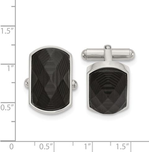 Jewels By Lux Stainless Steel Polished Solid Black Carbon Fiber Inlay Cuff Links in Saudi Arabia