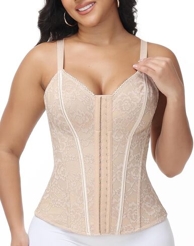Lace Waist Trainer for Women Corset Tummy Control Shapewear V Neck Lace Faja Body Shaper for Women with Back Support in Saudi Arabia