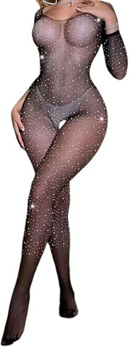 طقم الملابس الداخلية النسائية شبكة صيد السمك Bodystocking مثير الزي شبكة صيد السمك ارتداءها حجر الراين التألق قطع رومبير in Kuwait
