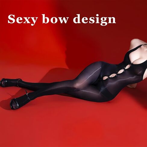 النساء النفط لامعة Bodystockings 5D شير ارتداءها كامل طقم داخلي للجسم مثير الرقبة معلقة الملابس الداخلية Catsuit النايلون الجوارب in Kuwait