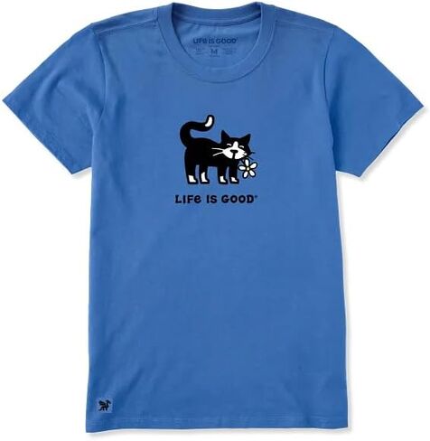 Life is Good. Women's Tuxedo Cat Daisy Short Sleeve Crusher-LITE Tee, Athletic Blue in Saudi Arabia