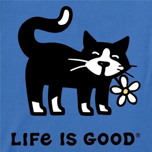 Life is Good. Women's Tuxedo Cat Daisy Short Sleeve Crusher-LITE Tee, Athletic Blue in Saudi Arabia
