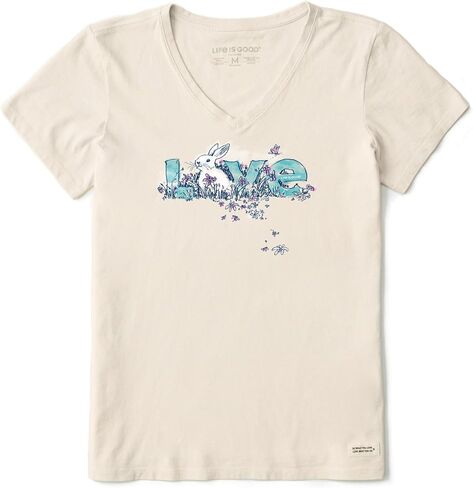 Life is Good Women's Bunny Love Short Sleeve Crusher Vee, Putty White in Saudi Arabia