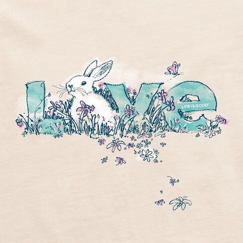 Life is Good Women's Bunny Love Short Sleeve Crusher Vee, Putty White in Saudi Arabia