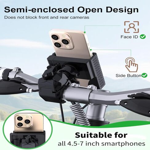 حامل هاتف للدراجة النارية من Vitog مع جراب مقاوم للماء، مشبك قابل للدوران 360 درجة، لا يوجد حجب للكاميرا، حماية ضد المطر، حامل هاتف الدراجة مع قبضة ثابتة، مناسب عالمي للدراجات النارية/السكوتر/ATV in Kuwait