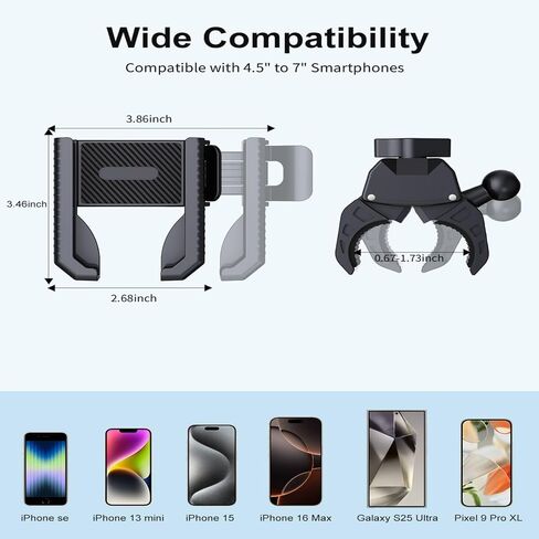 حامل هاتف للدراجة النارية من Vitog مع جراب مقاوم للماء، مشبك قابل للدوران 360 درجة، لا يوجد حجب للكاميرا، حماية ضد المطر، حامل هاتف الدراجة مع قبضة ثابتة، مناسب عالمي للدراجات النارية/السكوتر/ATV in Kuwait