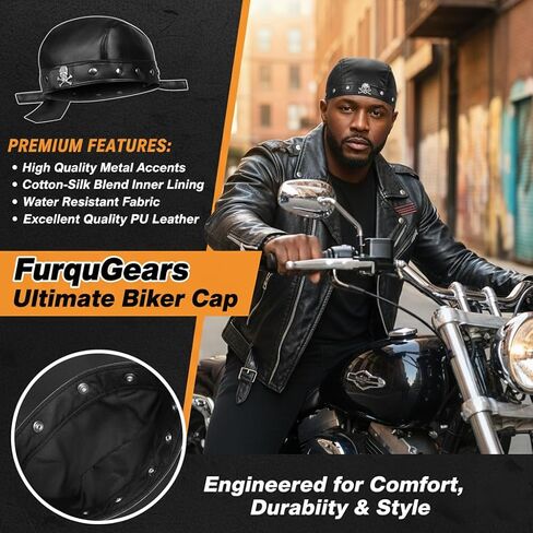 Leather Doo Rag Adjustable Biker Headwrap and Leather Bandana Biker Skull Cap for Men & Women in Saudi Arabia