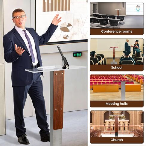 حامل منصة من الفولاذ المقاوم للصدأ مع سطح قراءة أكريليك ومدخل كابل مخفي، حامل منصة احترافي حديث مع زخرفة خشبية للكنيسة، حامل منصة للكنيسة والمؤتمرات والخطاب والزفاف in Kuwait