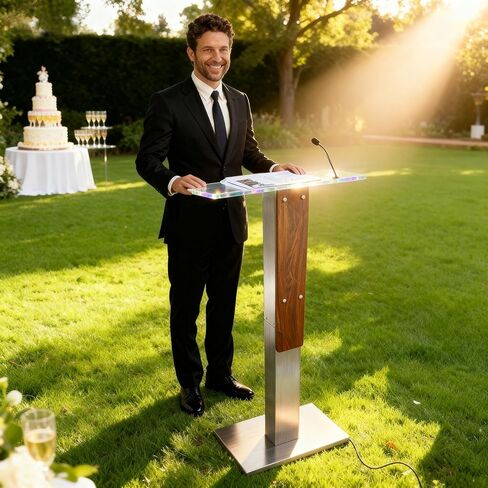 حامل منصة من الفولاذ المقاوم للصدأ مع سطح قراءة أكريليك ومدخل كابل مخفي، حامل منصة احترافي حديث مع زخرفة خشبية للكنيسة، حامل منصة للكنيسة والمؤتمرات والخطاب والزفاف in Kuwait