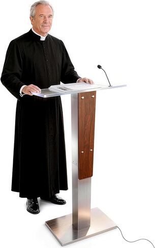 حامل منصة من الفولاذ المقاوم للصدأ مع سطح قراءة أكريليك ومدخل كابل مخفي، حامل منصة احترافي حديث مع زخرفة خشبية للكنيسة، حامل منصة للكنيسة والمؤتمرات والخطاب والزفاف in Kuwait