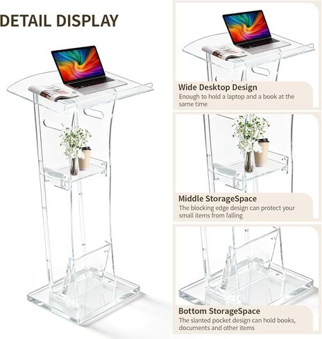 47" Transparent Clear Acrylic Podium&Lectern Stand Portable with Storage Shelf, pulpits for Churches, for Speech, for Presentation, Shtender in Saudi Arabia