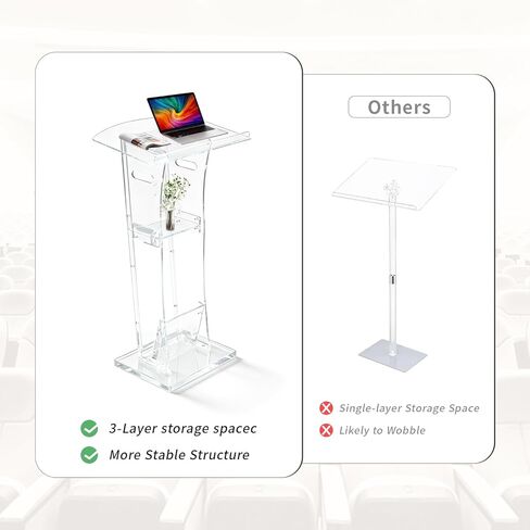 47" Transparent Clear Acrylic Podium&Lectern Stand Portable with Storage Shelf, pulpits for Churches, for Speech, for Presentation, Shtender in Saudi Arabia