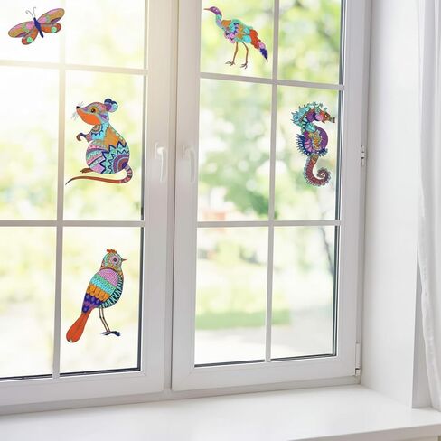 28 Pcs Color Your Own Animal Mandala Window Clings and Markers, DIY Kits for Adults Stained Glass Kit Window Art Craft Kits for Kids Women Teens Home Window Decorations in Saudi Arabia