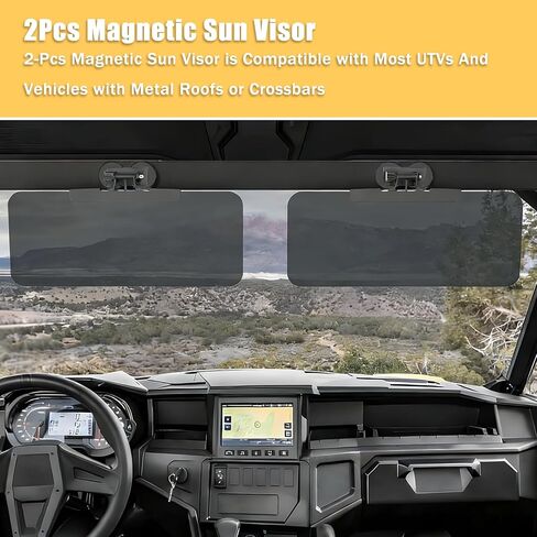 2-Pack Magnetic Sun Visor for UTV & Golf Cart, Polarized Anti-Glare Adjustable Sunshade, Tool-Free Fit for Polaris Ranger/Defender, Can-Am, Uforce 1000, EZGO with Metal Roof/Crossbars in Saudi Arabia