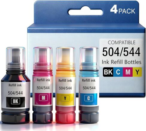 T544/T504Refill Ink Compatible with Epson 504 544 Ink Refill Bottles Use for ET-2800 ET-2803 ET- 2720 ET-2760 ET-3760 L1210 L3210 L3250 L3260 Printer Black Cyan Magenta Yellow Ink 4 Pack in Saudi Arabia