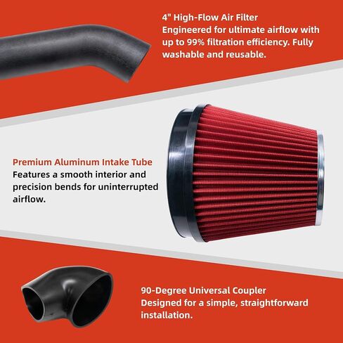 مجموعة مدخل الهواء البارد LS Swap مقاس 4 بوصات، متوافقة مع محركات LS1 LS2 LSX LQ4 LQ9، متوافقة مع Restomod A-Body & G-Body، Camaro، Chevelle، GTO، Monte Carlo، Caprice in Kuwait