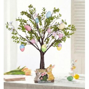 MISF 26In شجرة بيض عيد الفصح مضاءة مسبقًا مع أضواء، 24 بطارية LED تعمل بديكور شجرة عيد الفصح مع مؤقت، شجرة اصطناعية مع أزهار الكرز، بيض ملون وقاعدة أرنب من الراتنج لديكور الربيع على الطاولة in Kuwait