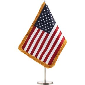 AZCOVER American Desk Flag Set with Fringe 7.8x11.8 Inch, Small USA Flags with Fringe Desktop Flag for Office, Double Sided Table Banner with Adjustable Metal Stand Base in Saudi Arabia