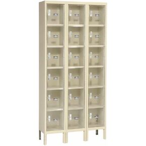 Global Industrial Six Tier 18 Door Clear View Locker, 12" Wx12 Dx12 H, Tan, Assembled in Kuwait