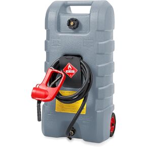 15 Gallon Gas Can, Fuel Tank Container with LE Fluid Transfer Manual Siphon Pump & 10FT Hose, Portable Diesel Gas Storage Caddy with Wheels for Car, ATV, Weeder, Boat, etc., Red in Saudi Arabia