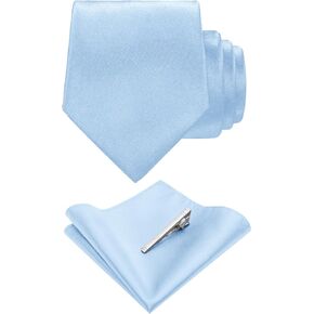 ربطة عنق بلون سادة ومربع جيب مع مجموعة مشابك ربطات عنق للرجال in Kuwait