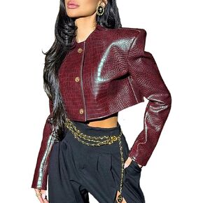 Leather Jacket for Women Burgundy Faux Leather Jacket Red Bomber Cropped Jackets Going out Coat in Saudi Arabia