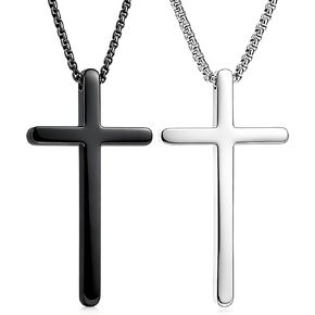 Stainless Steel Cross Pendant Necklace, Black and Silver, Box Chain, Religious Jewelry,for gift box in Saudi Arabia